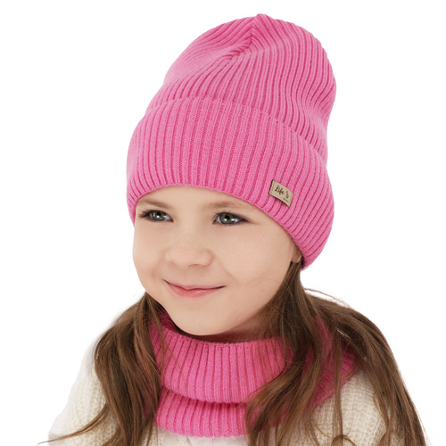 Flicka höst/vår set: mössa och tubhalsduk, gråbrun, 100% Merino Ull, Itra