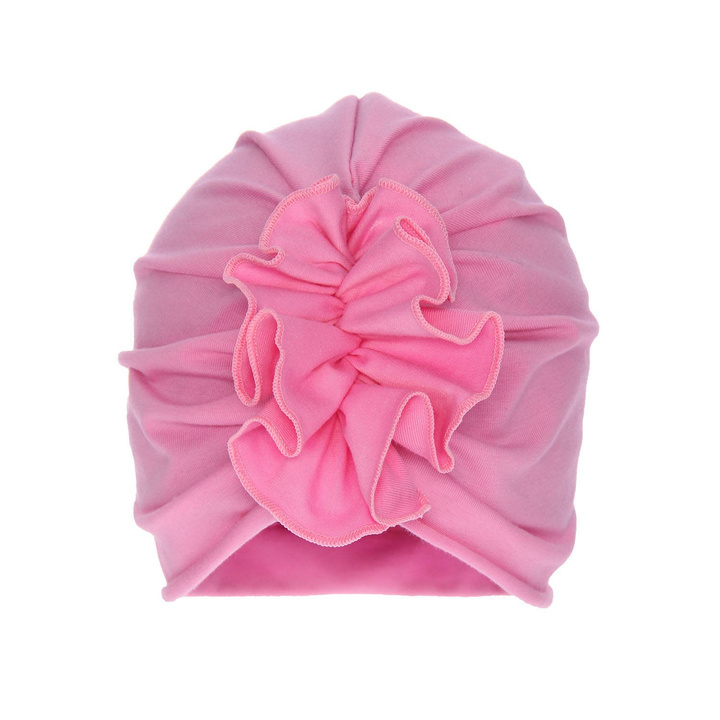 Flicka höst/vår mössa, rosa, med dekorativ rynkning, Werka