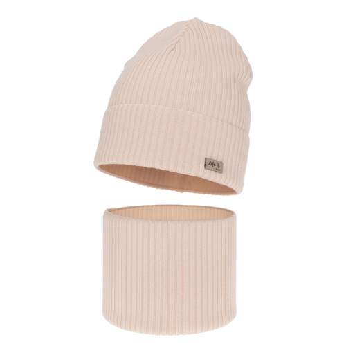 Flicka höst/vår set: mössa och tubhalsduk, rosa ljus, 100% Merino Ull, Itra