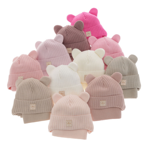Flicka vinter set: mössa och halsduk, beige, med knytband, Antola