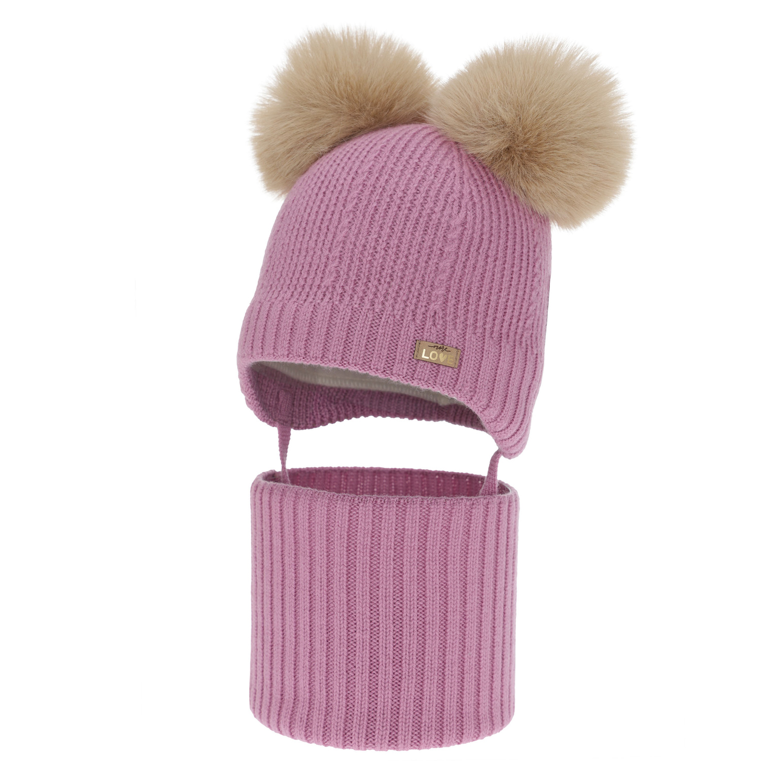 Flicka mössa och tubscarf, vinter set, lila, 100% merinull, fodrad med ullfleece, Lumia