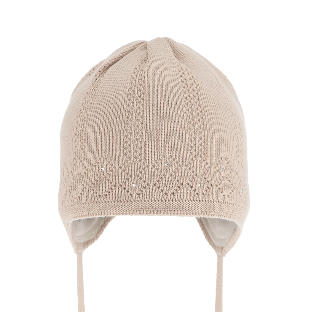 Flicka höst/vår mössa, beige, med knytband, Antila