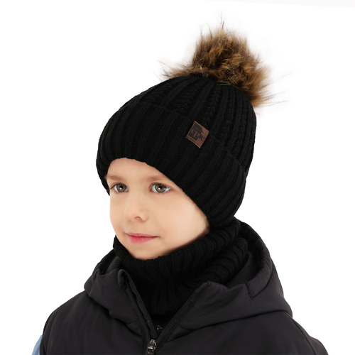 Pojke vinter set: mössa och tubhalsduk, grå, med pompom, Lars
