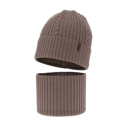 Pojke vinter set: mössa och halsduk, ljusbrun, 100% Merino Ull, Wilson