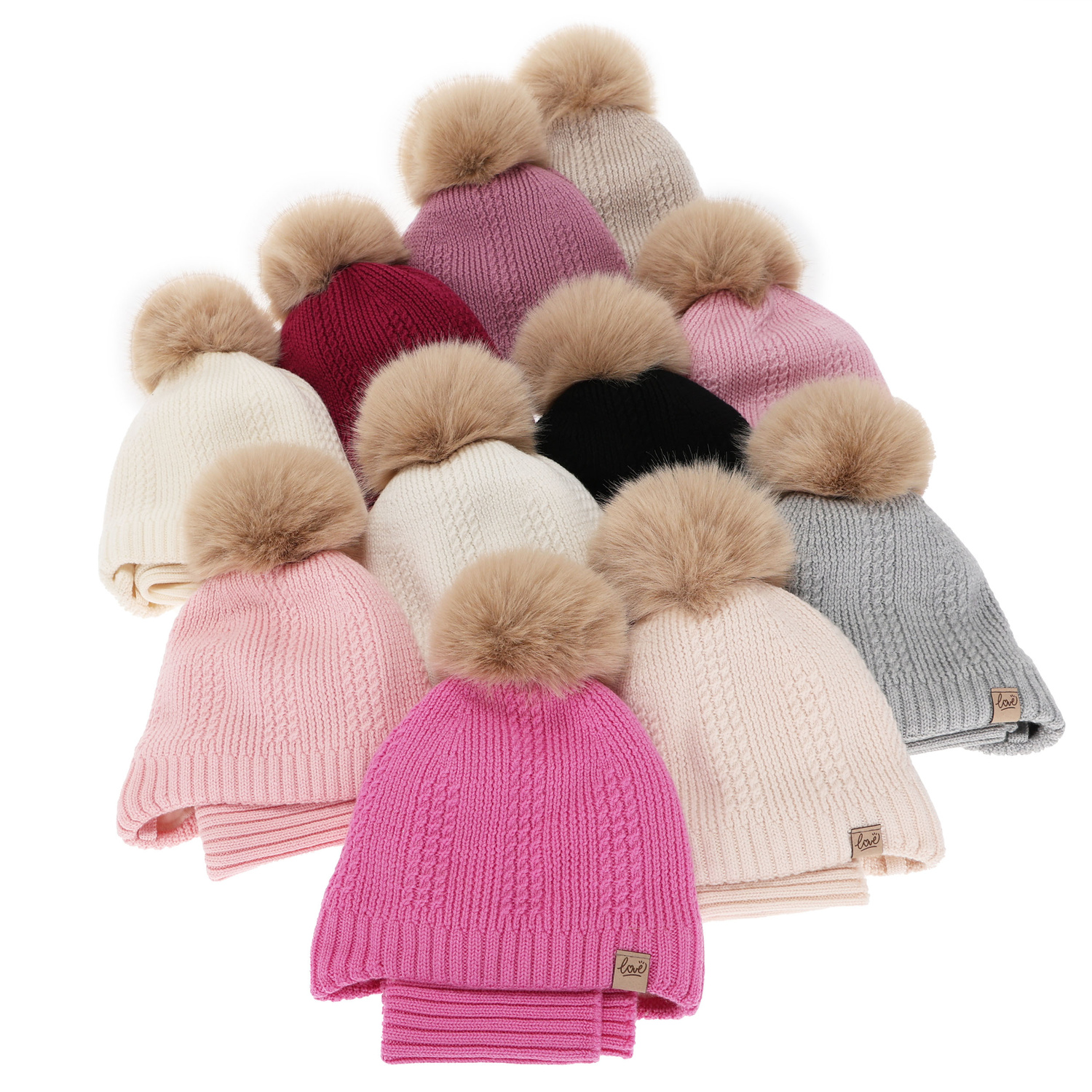 Flicka vinter set (mössa och tubhalsduk), grå, 100% Merino Ull, fodrad med ullpolar, med knytband Danielle