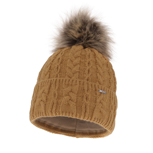 Dam vintermössa, camel, med pompom, Omega
