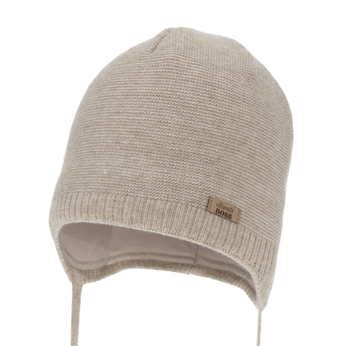 Pojke höst/vår mössa, beige, med knytband, Valdis