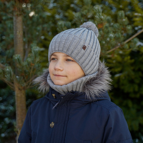 Pojke vinter set: mössa och tubhalsduk, orange, med pompom, Wiliam