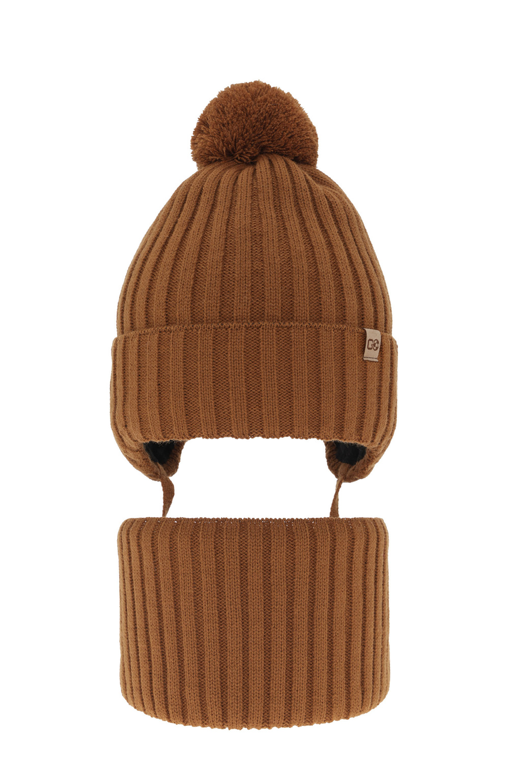 Pojke vinter set: mössa och halsduk, brun, med pompom, Carlo