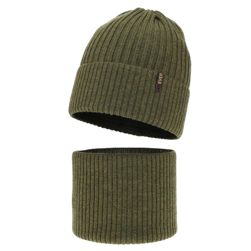 Pojke vinter set: mössa och tubhalsduk, khaki, 100% Merino Ull, Gizmo