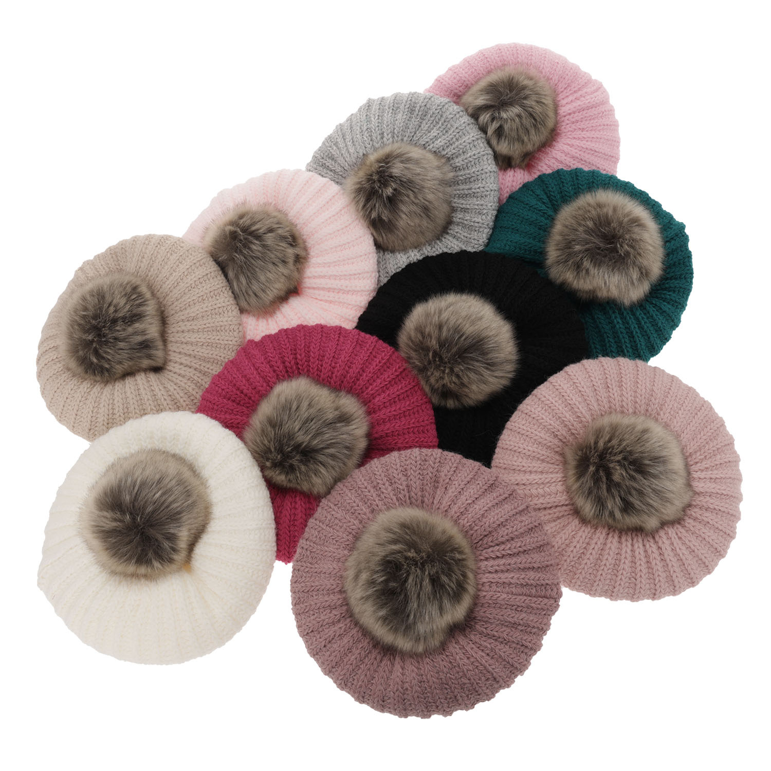 Flicka vinter set: mössa och halsduk, svart, med pompom, Polinezja