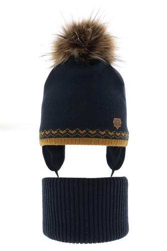 Pojke vinter set: mössa och tubhalsduk, blå, med pompom, Elpis