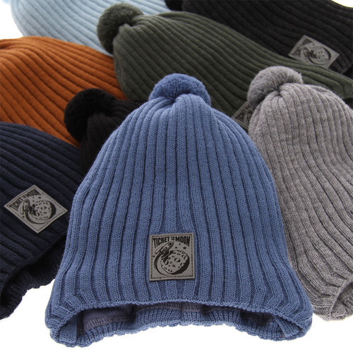 Pojke höst/vår mössa, blå, med knytband, med pompom, Cyspin