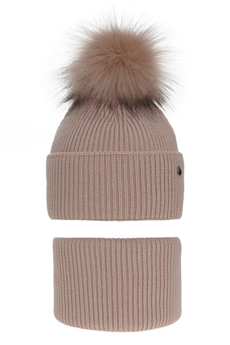 Flicka vinter set: mössa och tubhalsduk, rosa, med pompom, Reneta