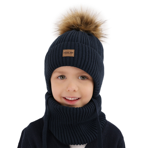 Pojke vinter set: mössa och halsduk, grå, med pompom, Eger
