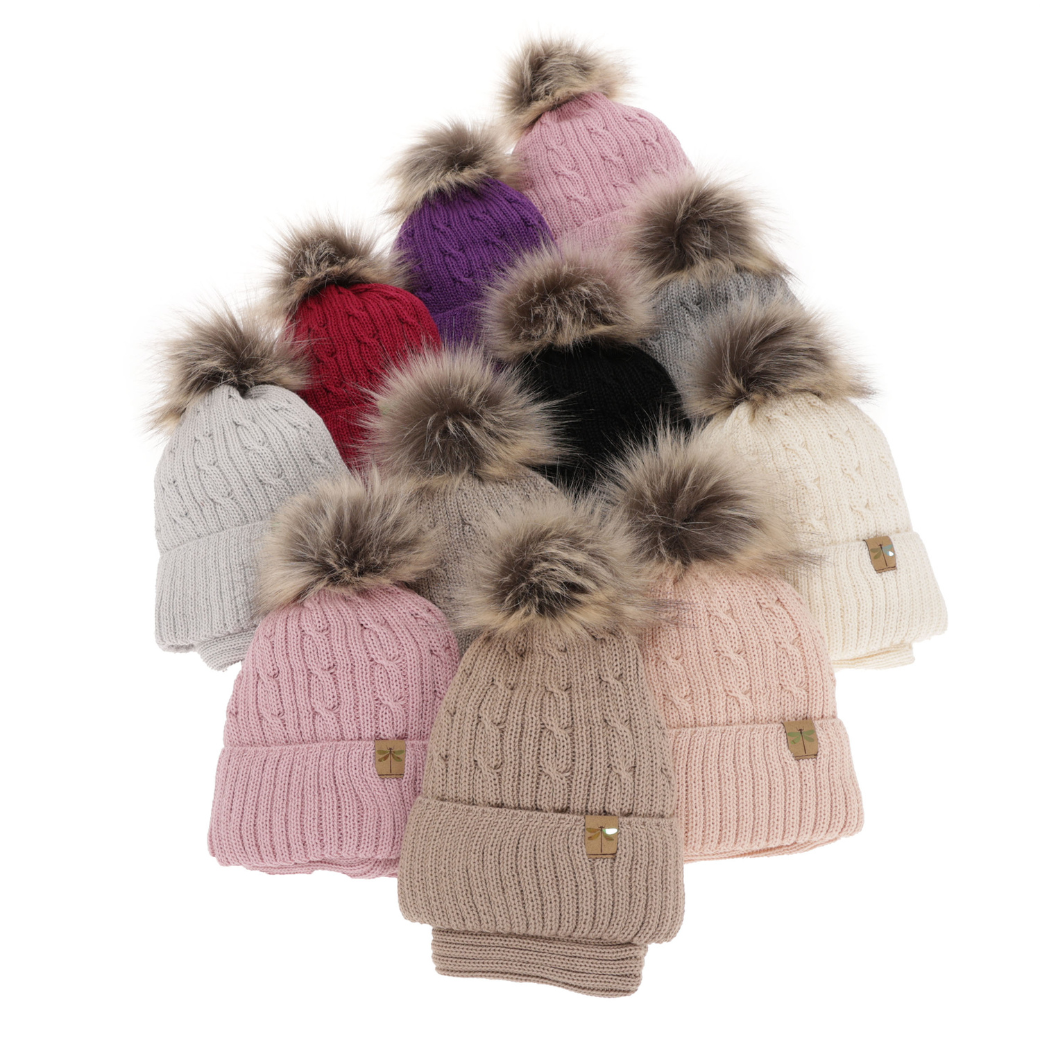 Flicka vinter set: mössa och halsduk, ljusgrå, med pompom, med merinull, Aprilia