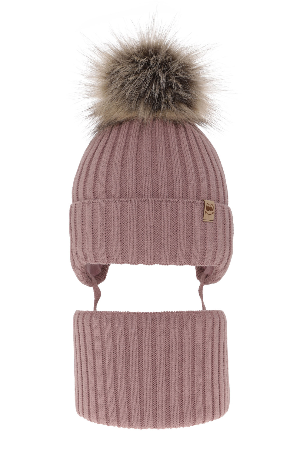 Flicka vinter set: mössa och tubhalsduk, lila, med knytband, med pompom, Louisa