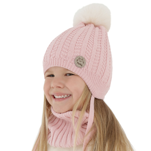 Flicka vinter set: mössa och halsduk, vit, med pompom, Kenta