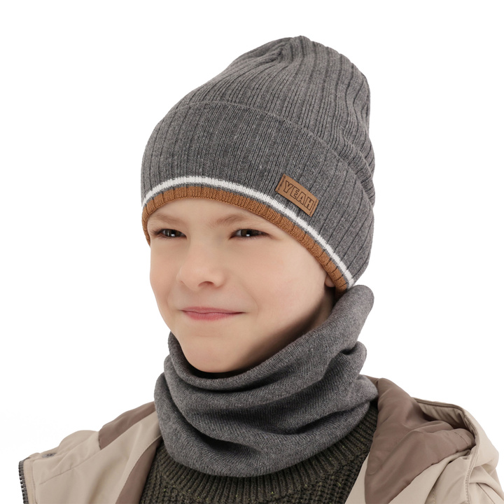 Pojke höst/vår set: mössa och tubhalsduk, grå, med bomull, London