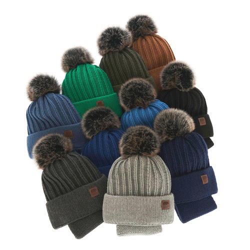 Pojke vinter set: mössa och tubhalsduk, blå, med pompom, Havier