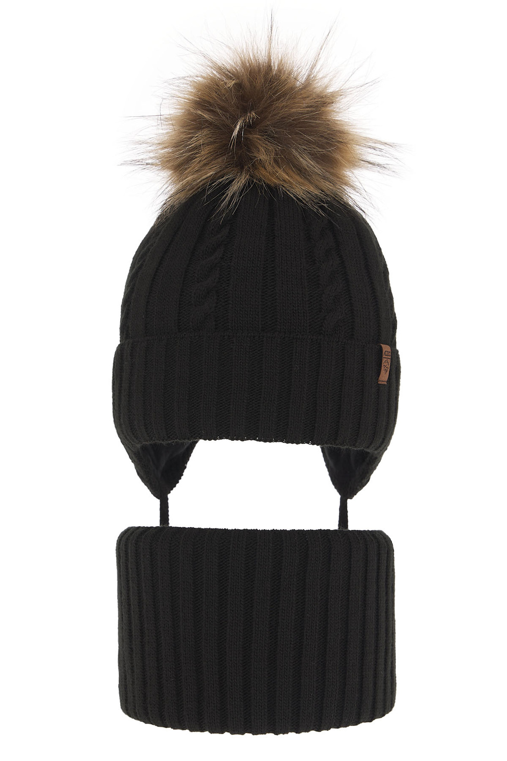 Pojke vinter set: mössa och tubhalsduk, svart, med pompom, Peter