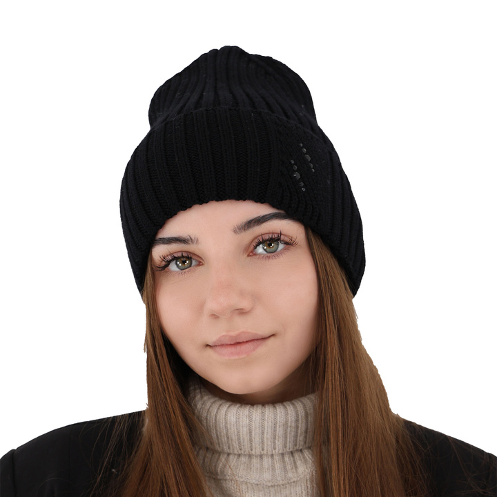 Dam vintermössa, svart, med 100% Merino Ull, Ariga