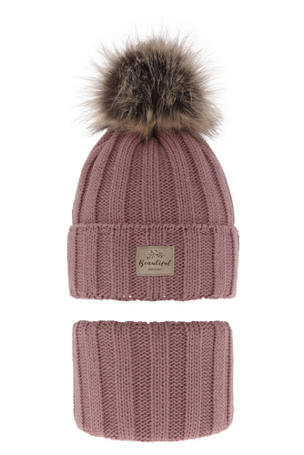 Flicka vinter set: mössa och halsduk, lavendel, med pompom, Kaliope