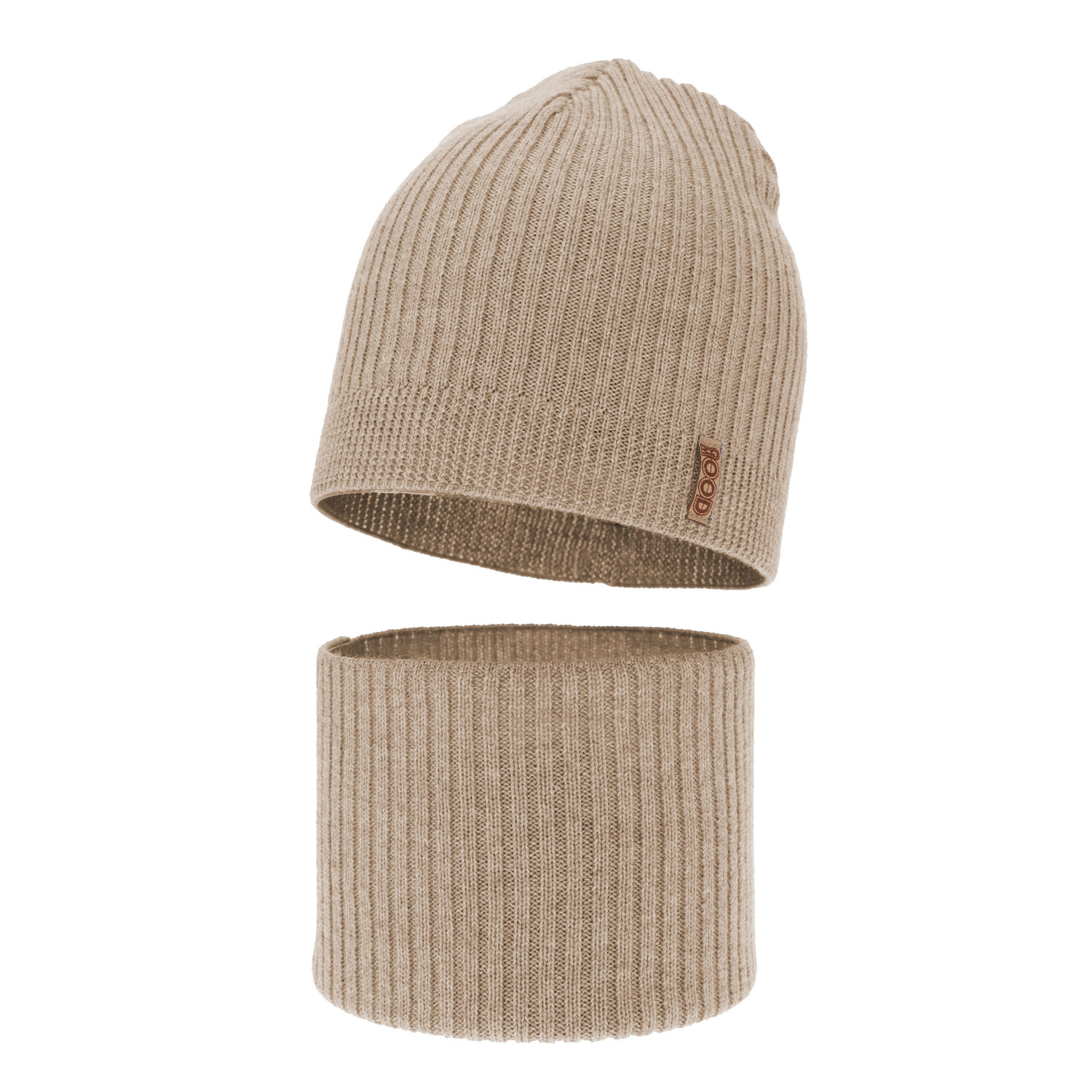 Pojke höst/vår set: mössa och tubhalsduk, beige, 100% Merino Ull, Chester