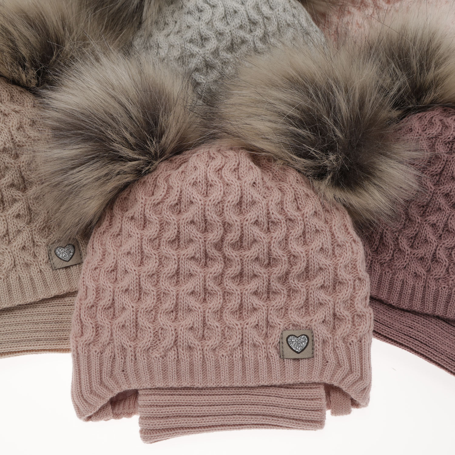 Flicka vinter set: mössa och tubhalsduk, beige, med två pompommar, med knytband, Poliana