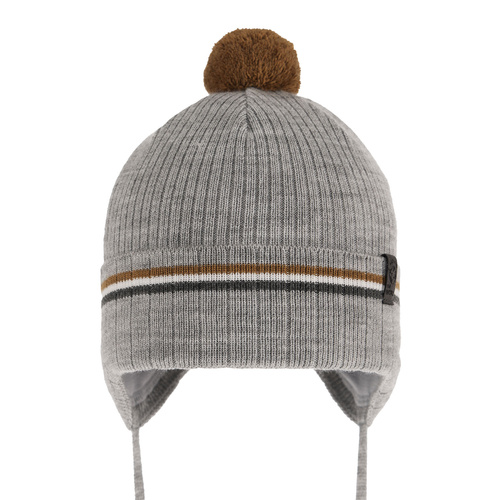 Pojke höst/vår mössa, grå, med knytband, med pompom, Vesper