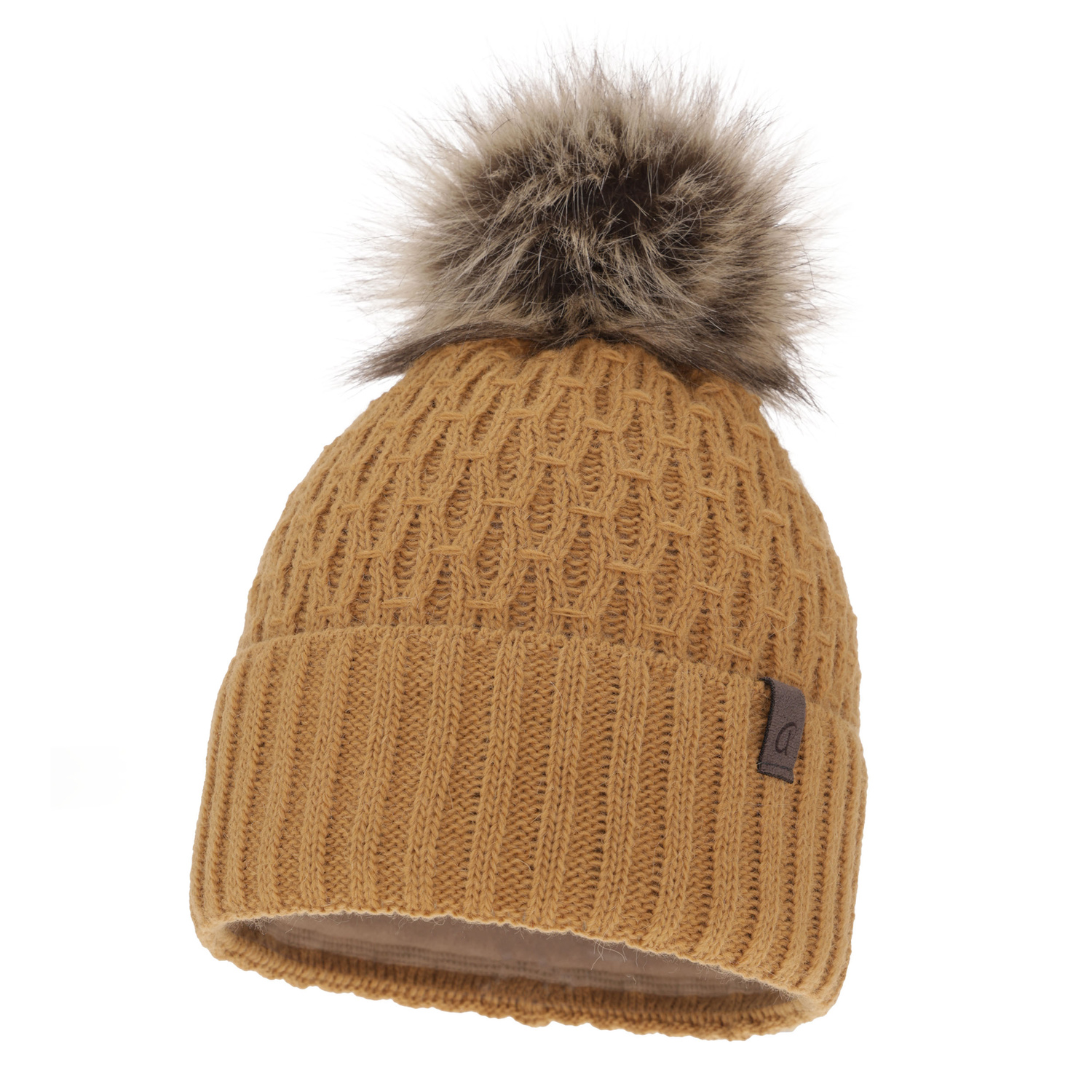 Dam vintermössa, camel, med pompom, Gaba