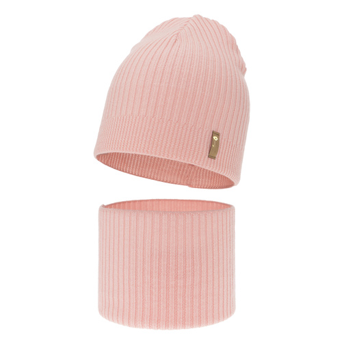 Flicka höst/vår set: mössa och tubhalsduk, rosa, 100% Merino Ull, Chelsie