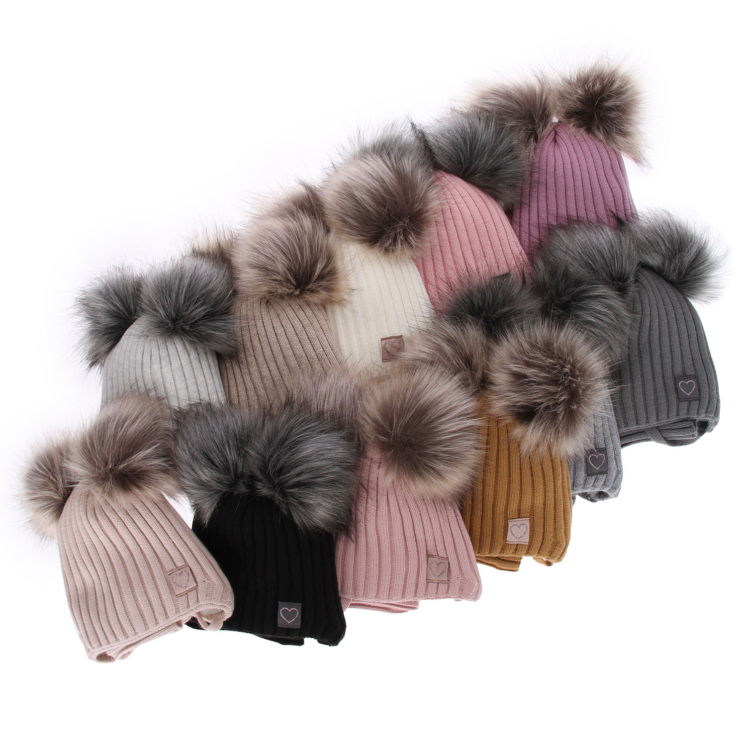 Flicka vinter set: mössa och halsduk, beige, med två pompommar, Telisa