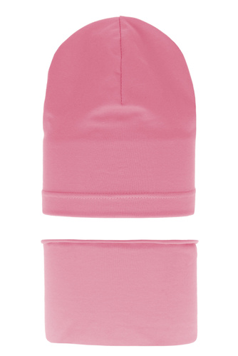 Flicka höst/vår set: mössa och tubhalsduk, rosa, bomull, Hazelka