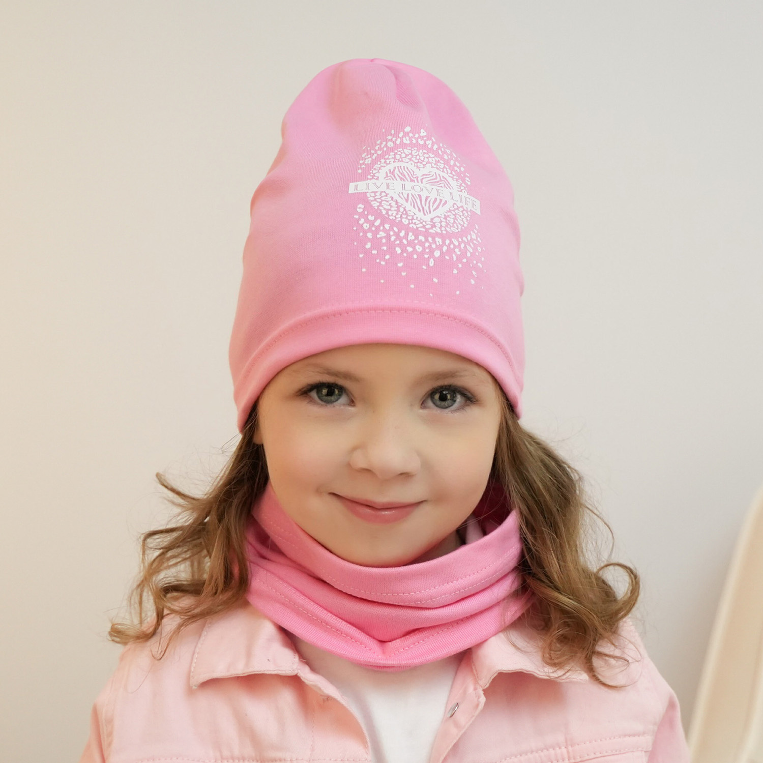 Flicka höst/vår set: mössa och halsduk, rosa, fodrad med bomull, Esmeralda