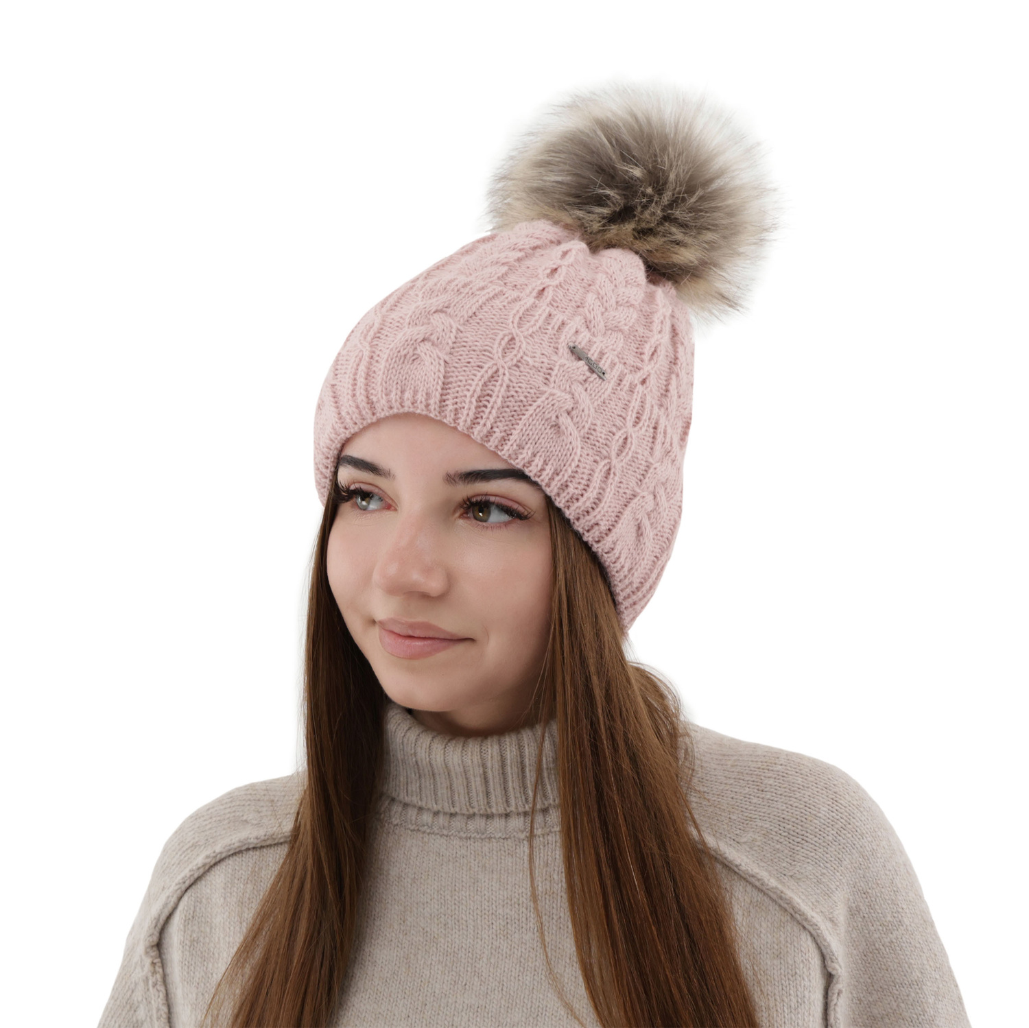 Dam vintermössa, wrzosowa, med pompom, Omega