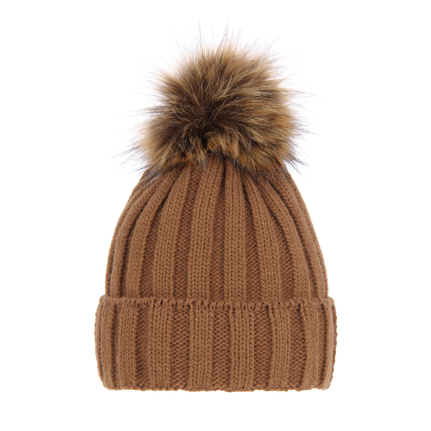 Dam vintermössa, camel, med pompom, Mokka