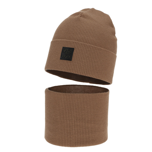 Pojke höst/vår set: mössa och tubhalsduk, camel, med bomull, Jonas