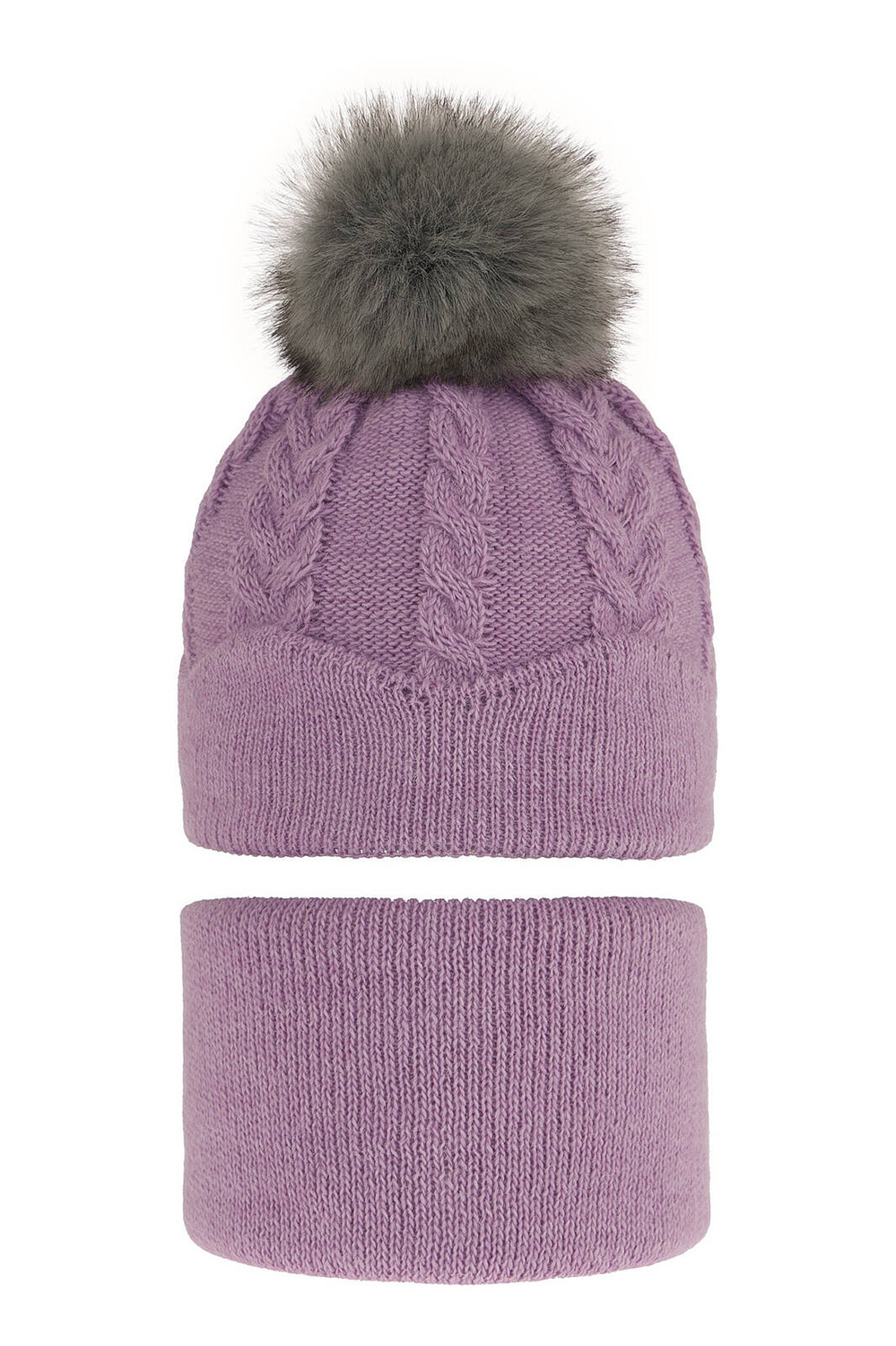 Flicka vinter set: mössa och halsduk, lila, med pompom, Etula