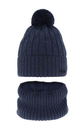 Pojke vinter set: mössa och halsduk, blå, med pompom, med merinull, Talar