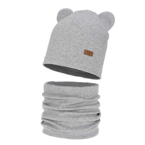 Flicka höst/vår set: mössa och tubhalsduk, bomull, grå Georgea