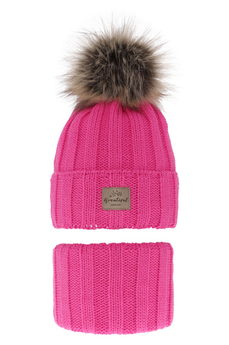 Flicka vinter set: mössa och halsduk, rosa, med pompom, Kaliope