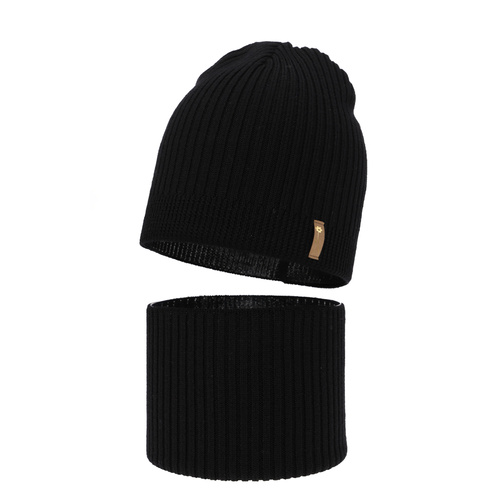 Flicka höst/vår set: mössa och tubhalsduk, svart, 100% Merino Ull, Chelsie