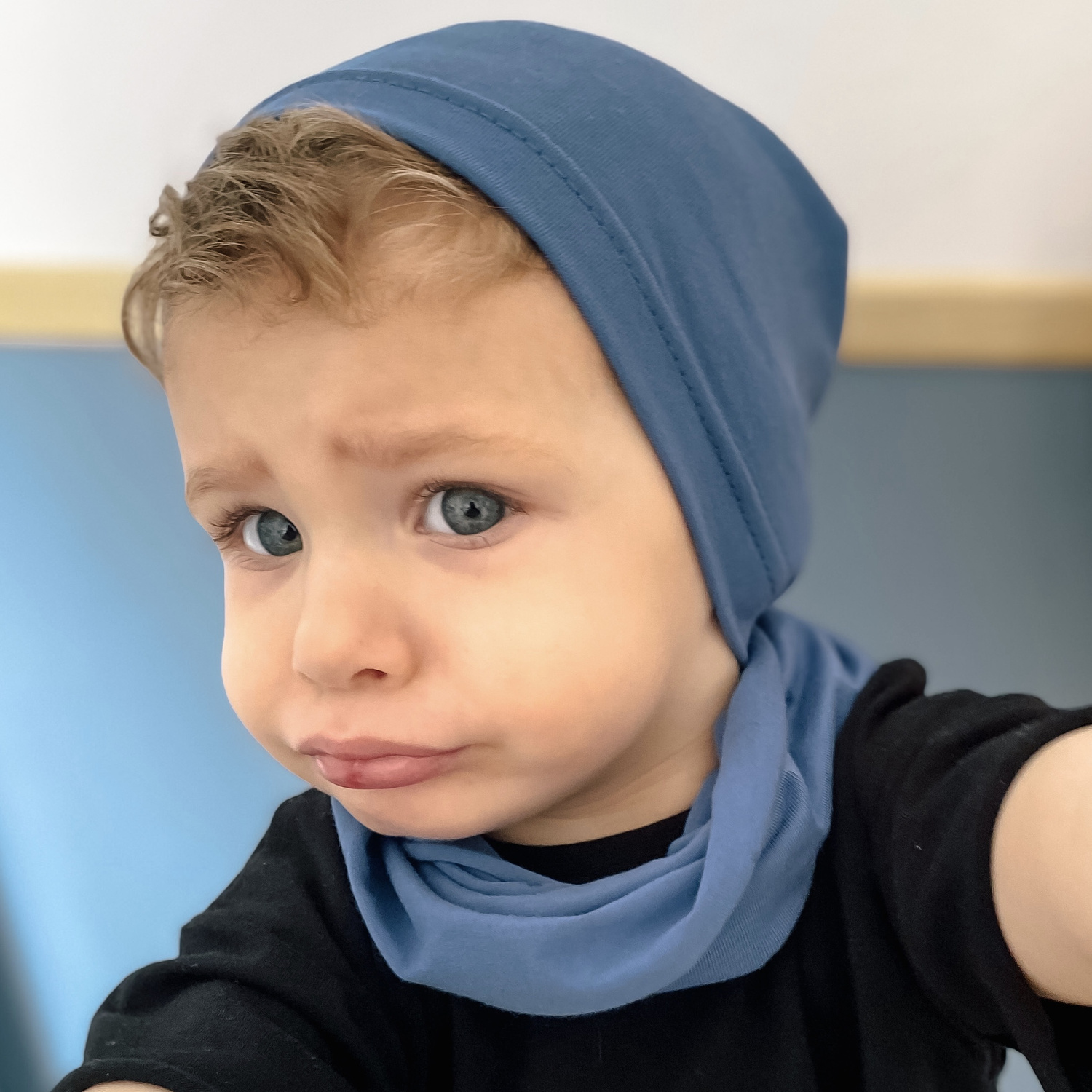 Pojke höst/vår set: mössa och tubhalsduk, blå, fodrad med bomull, Hazel