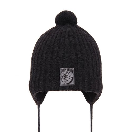 Pojke höst/vår mössa, mörkgrå, med knytband, med pompom, Cyspin