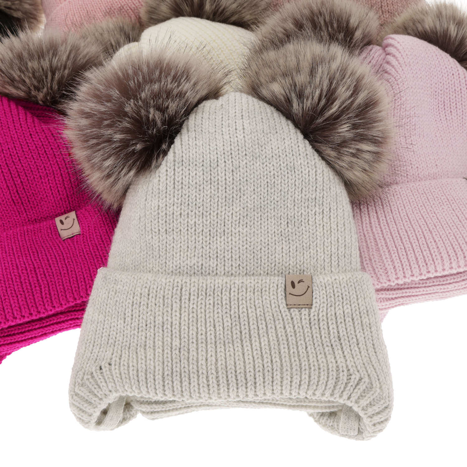 Flicka vinter set: mössa och tubhalsduk, rosa, med två pompommar, med knytband, Zori