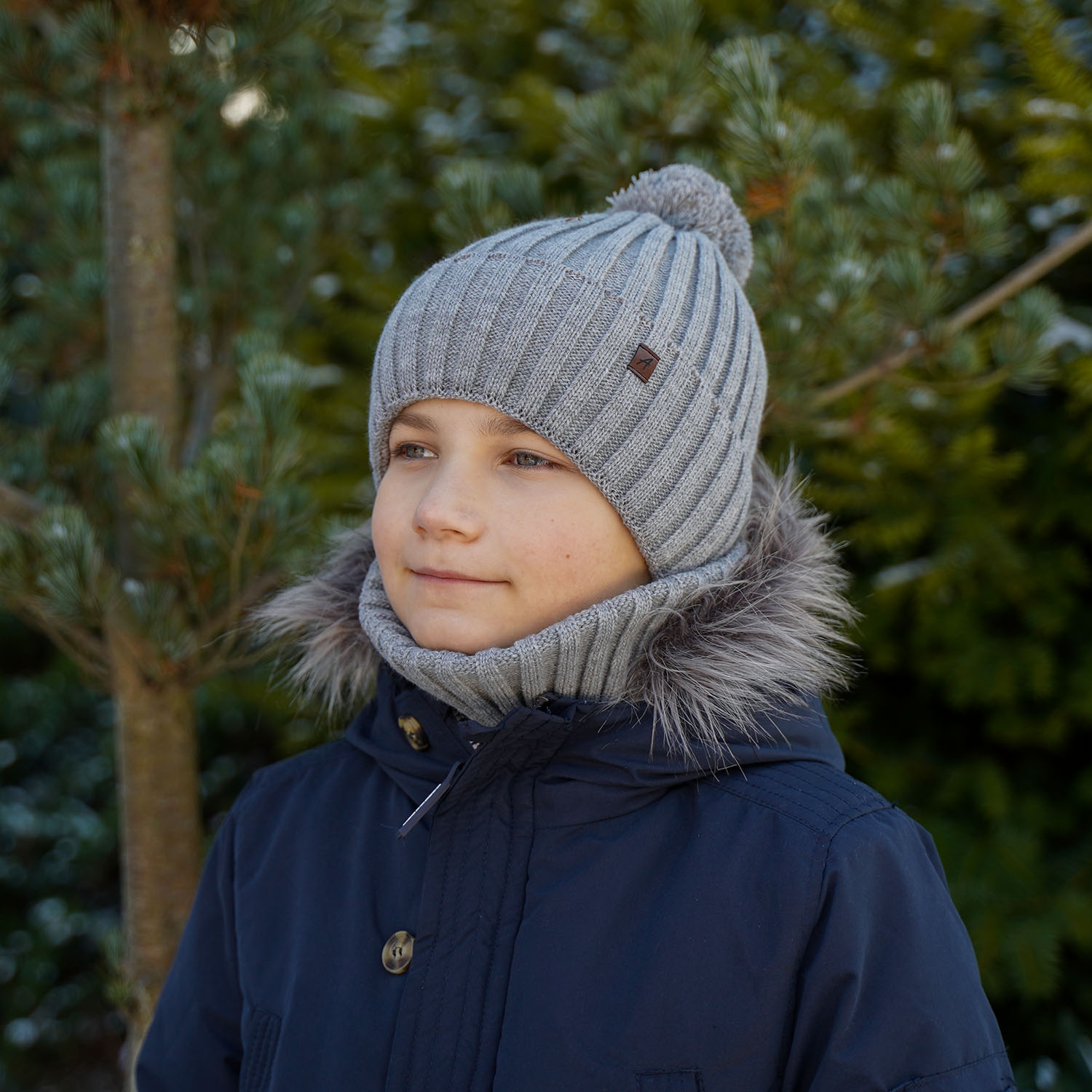 Pojke vinter set: mössa och tubhalsduk, orange, med pompom, Wiliam