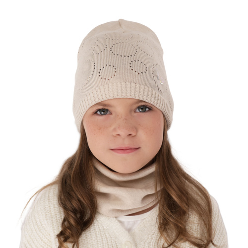 Flicka höst/vår set: mössa och tubhalsduk, ljusrosa, med bomull, Amarilla