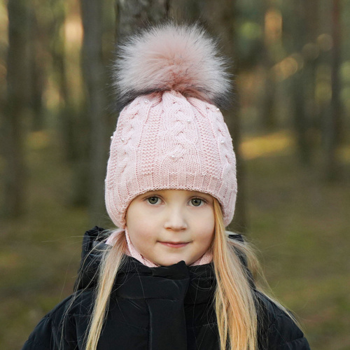 Flicka vinter set: mössa och halsduk, vit, med pompom, Mirella