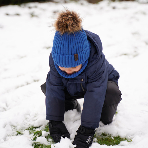 Pojke vinter set: mössa och tubhalsduk, blå, med pompom, Puzel